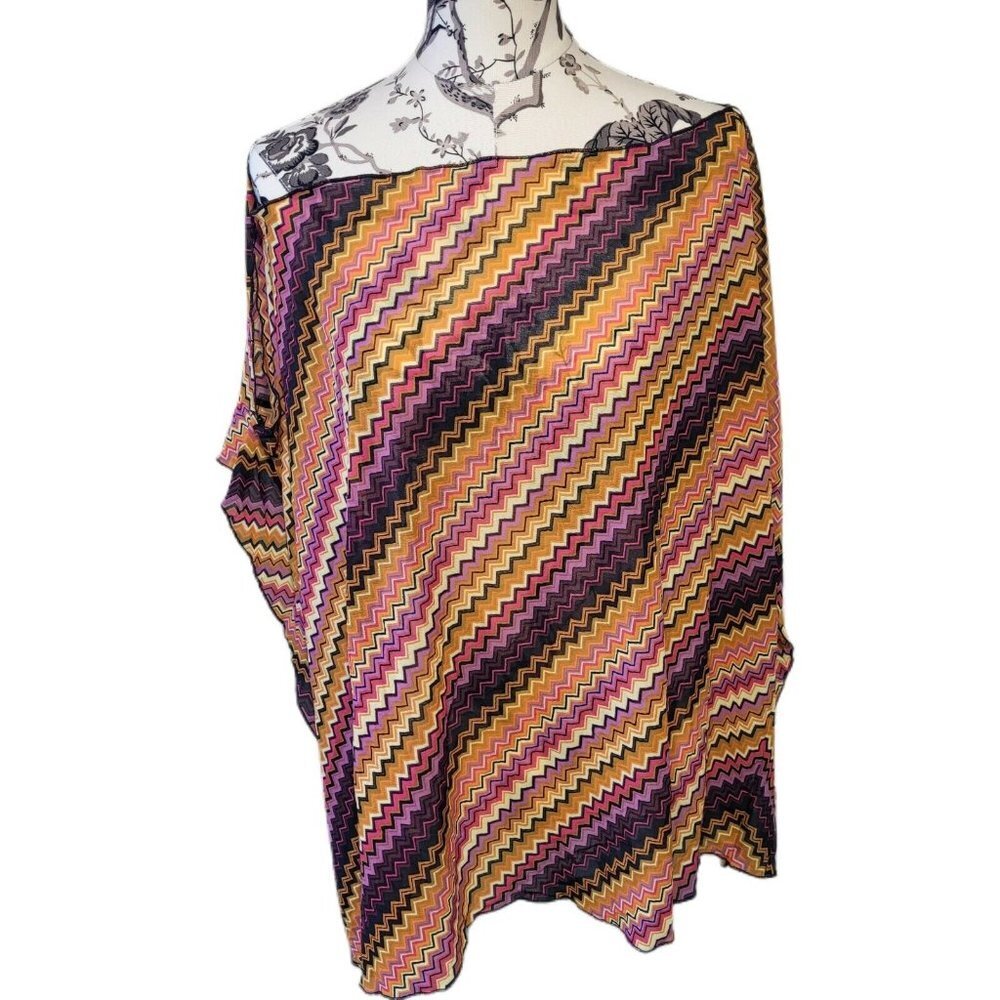 Niki Wior Womens One Size Bathing Suit Cover Up Vibrant Sheer Kimono Style
